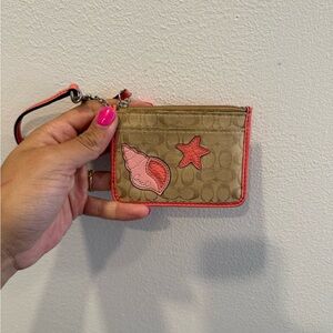 Coach Beige and Coral Wristlet
